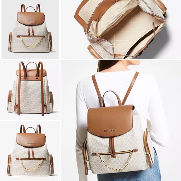 Michael Kors Jet Set Large Logo Backpack in Vanilla/Acorn - Picture 7 of 8